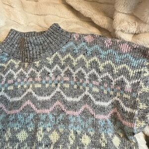 Vintage Croquet Women’s M Pastel Grey Pink Blue Kawaii Crop Preppy City Sweater